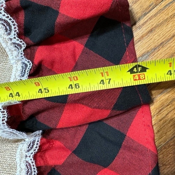 Holiday Buffalo Plaid and Burlap Lace Layered Christmas Tree Skirt 48” Red Black - Picture 5 of 5